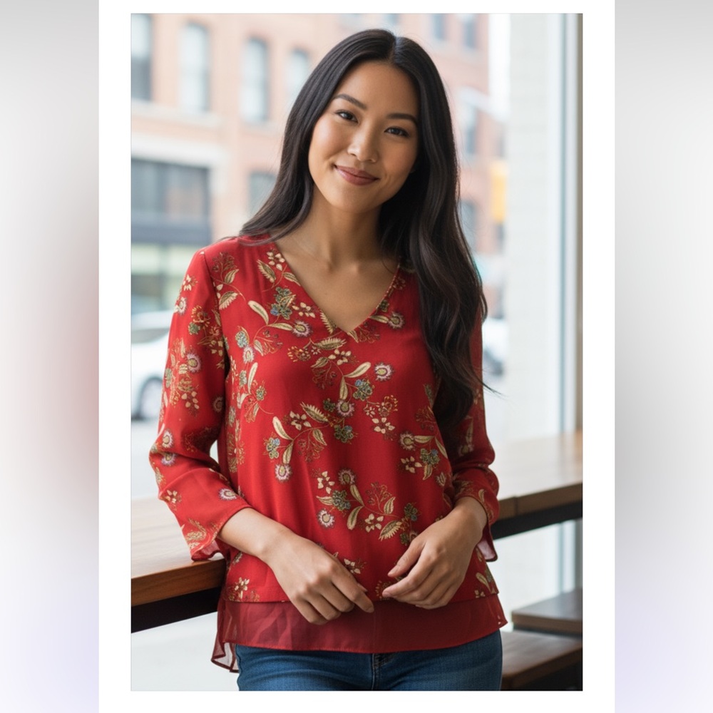 Rose & Olive Floral Red‎ Women's Top